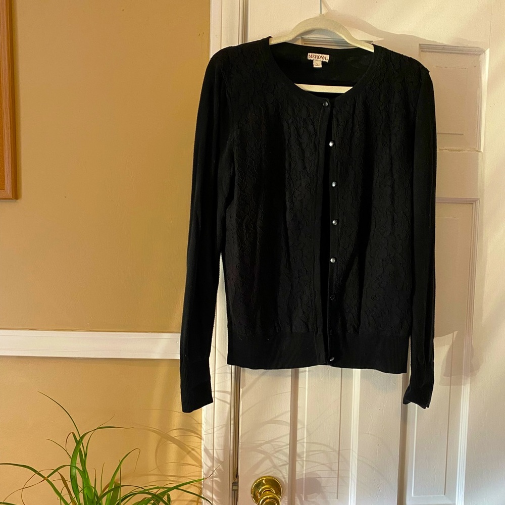 Merona Cardigan with lace detail in the front.